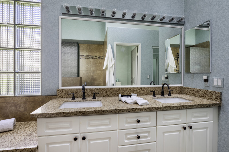 Large master bath has a walk-in shower