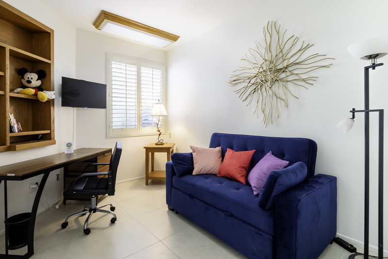 Third bedroom/office combo with built-in shelves